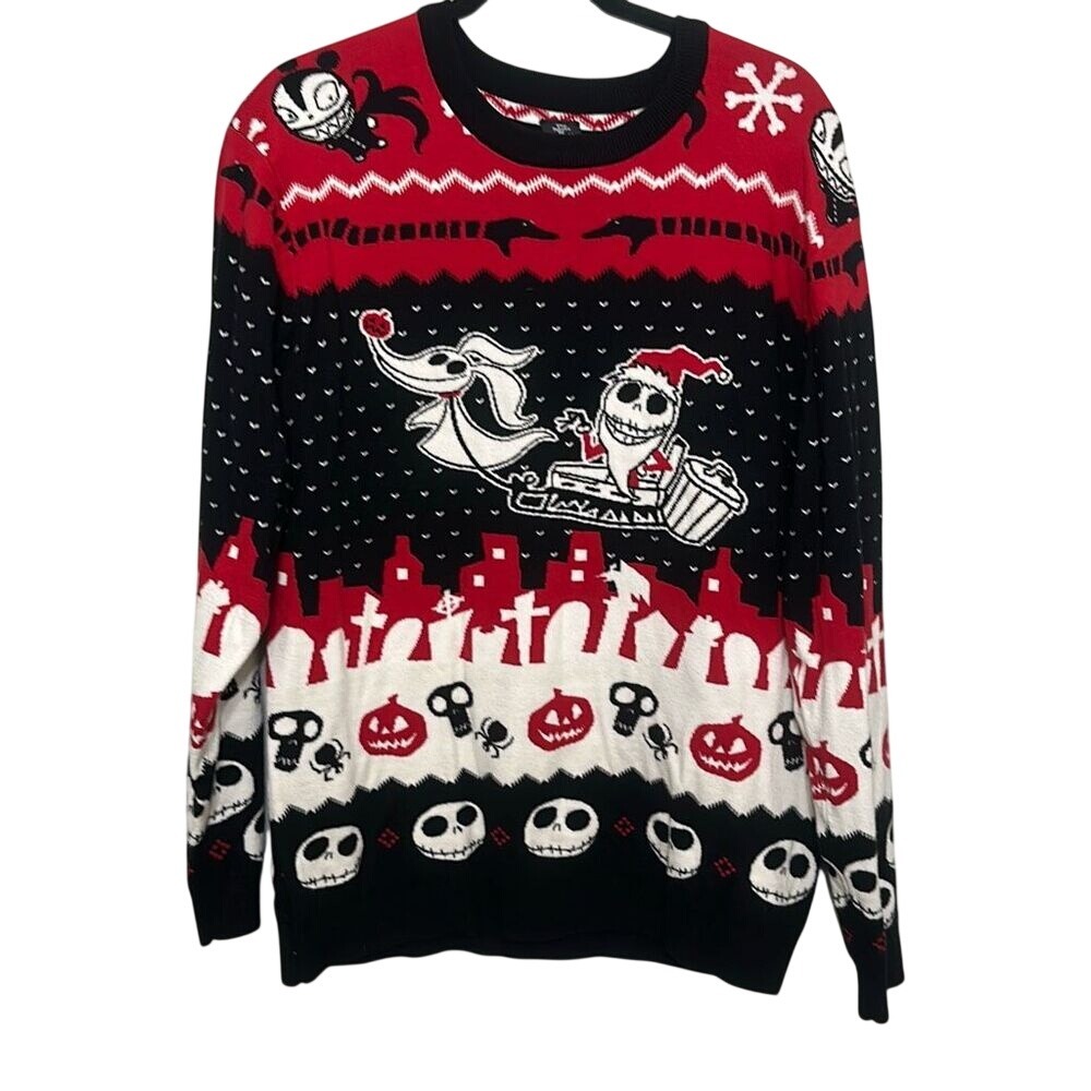Disney Red Black The Nightmare Before Christmas Jack Skellington Sweater Large